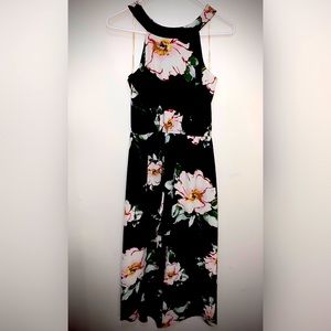 Black Floral dress/front split romper style dress